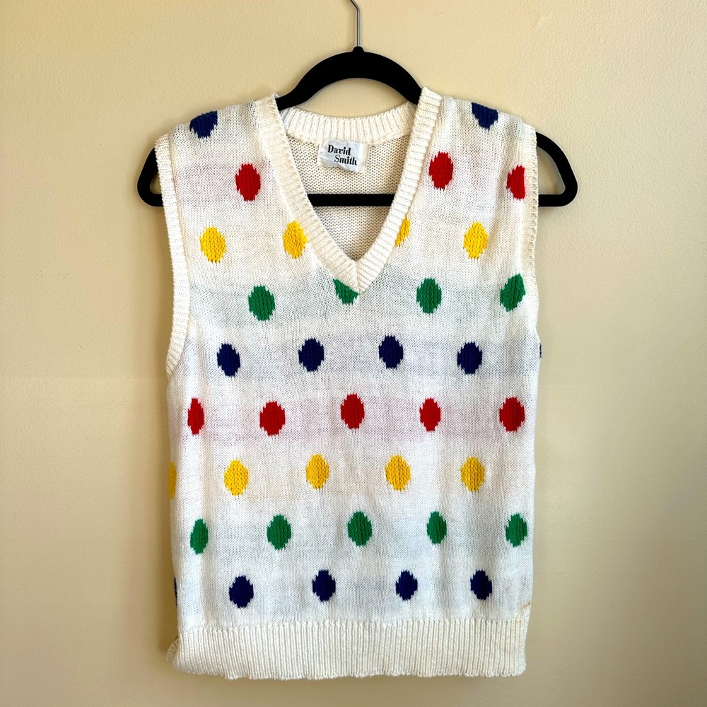 Vintage David Smith Polka Dot Knit Sweater Vest
